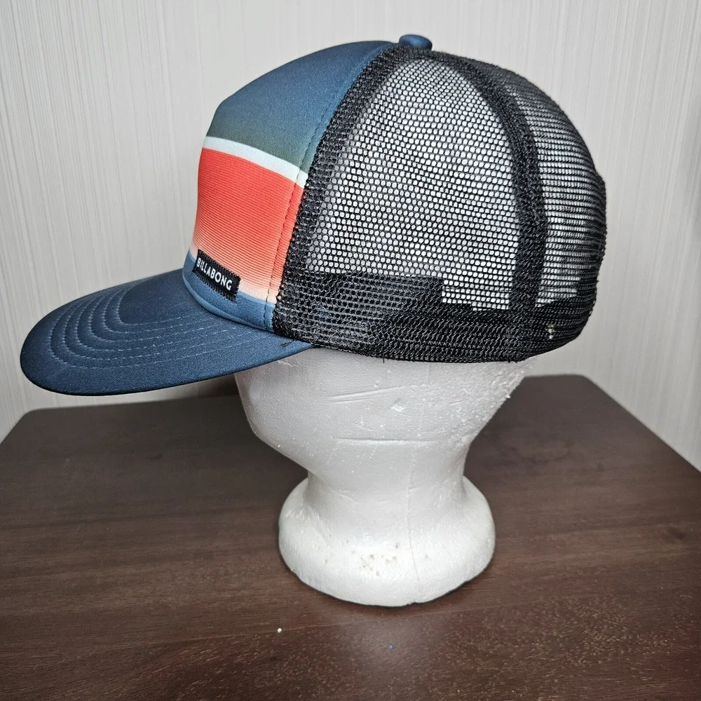 Billabong Trucker Hat Mens OS Blue Sunset Stripe Flat Brim Mesh Back Snapback